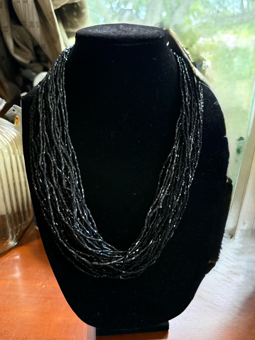 Multi-Strand Jet Black 24” Beaded Necklace - Elegant Women's Jewelry